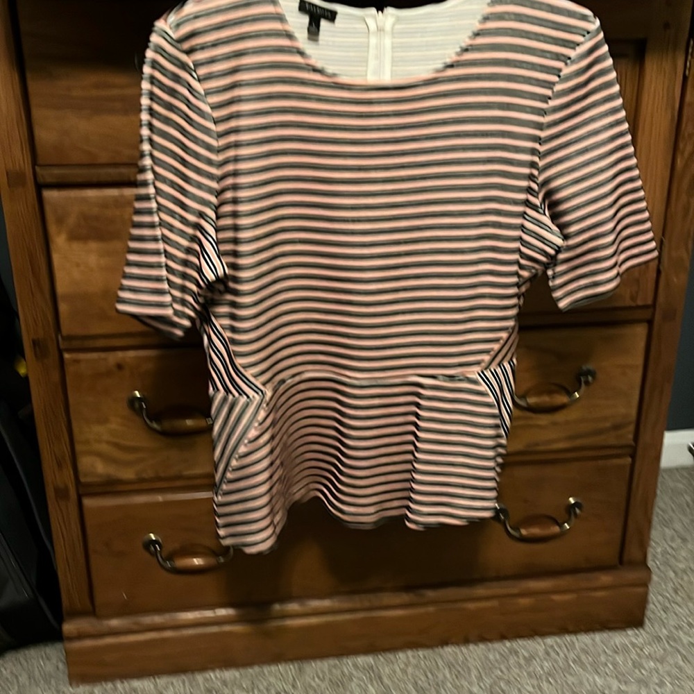 Talbots short sleeve stripe top size large in black, pink and white perfect